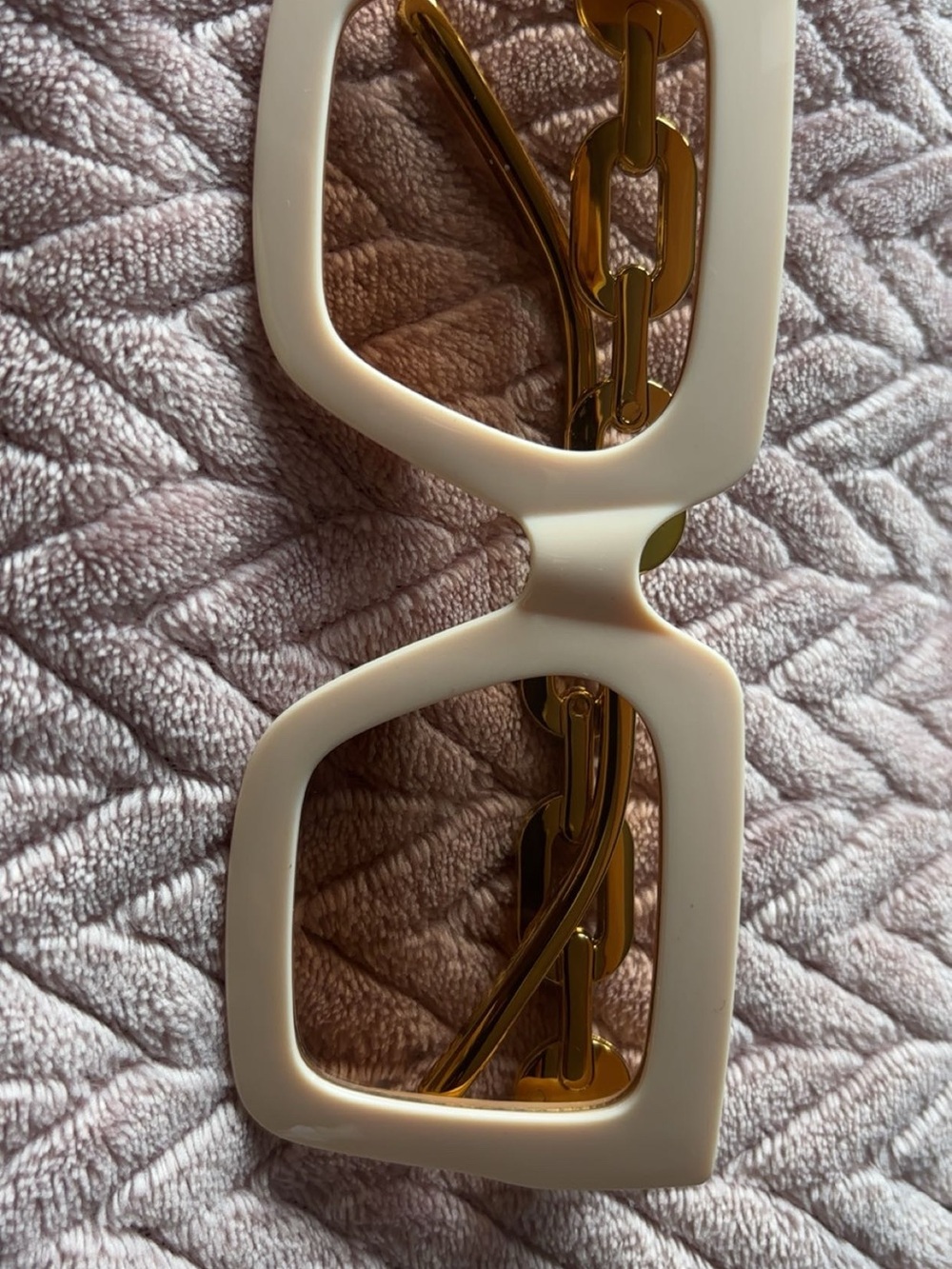 & Other Stories Cream Square Sunglasses with Gold Chain Temples